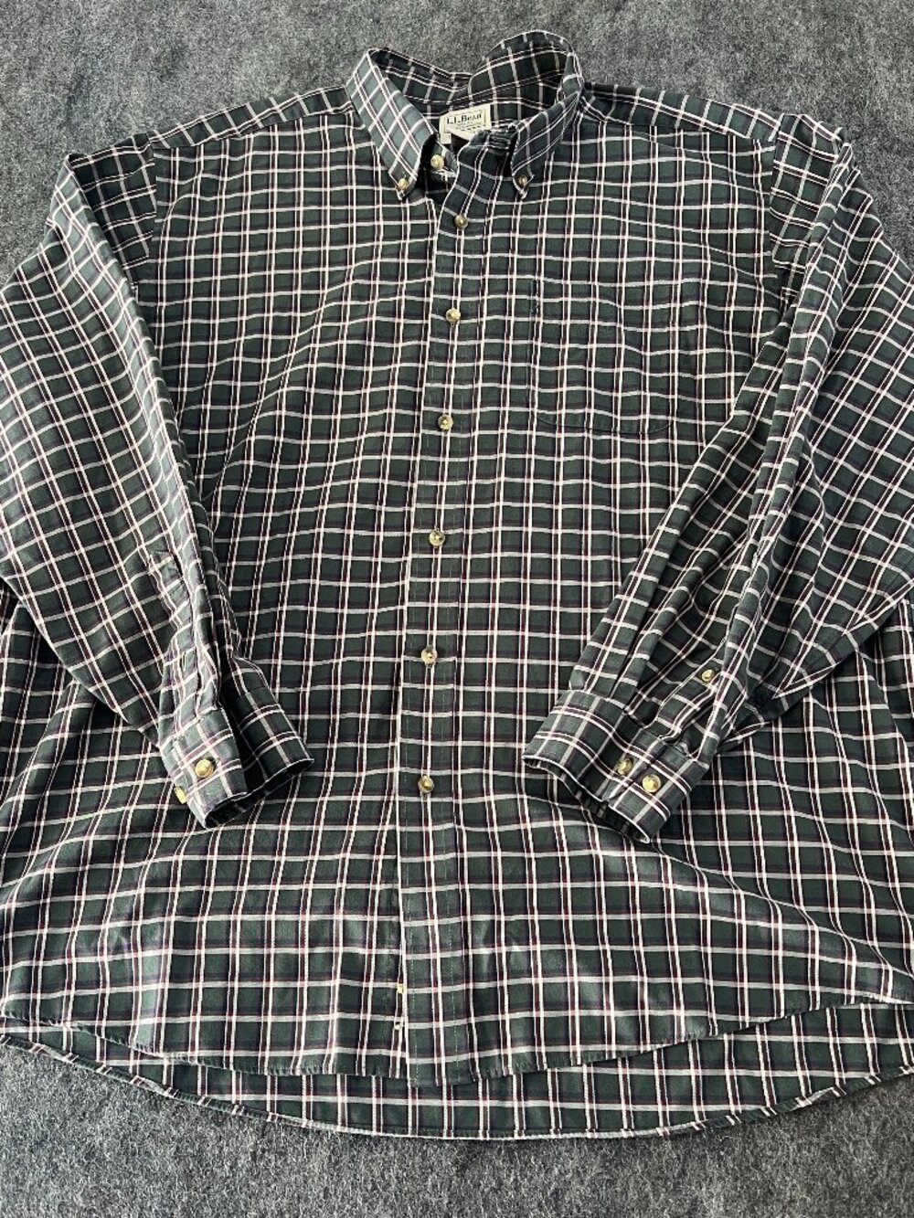 L.L.Bean Men's XXL Regular Plaid Long Sleeve Shirt 100% Cotton Green
